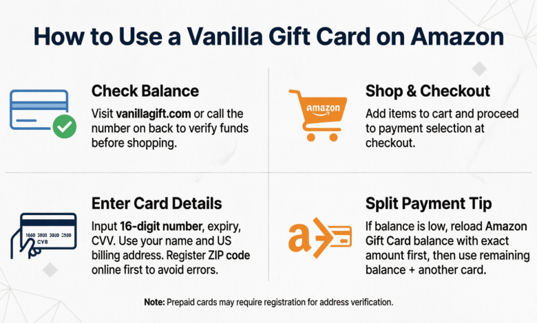 how to use vanilla gift card on amazon